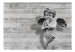 Wall Mural Charming stone cherub - angel sculpture against a background of concrete stripes 64499 additionalThumb 1